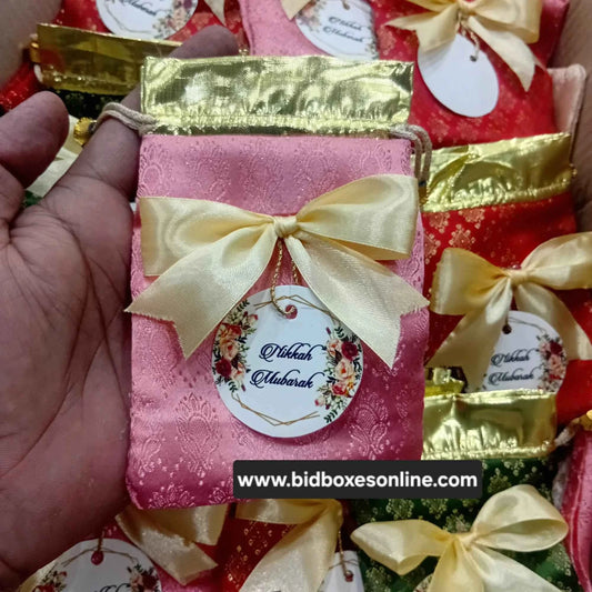 Jamawar pouches multi colours with bow